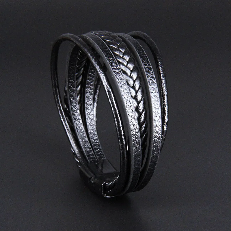 ZG Multi Layered Hand Woven Leather Rope Magnetic Suction Bracelet for Men Vintage Jewelry