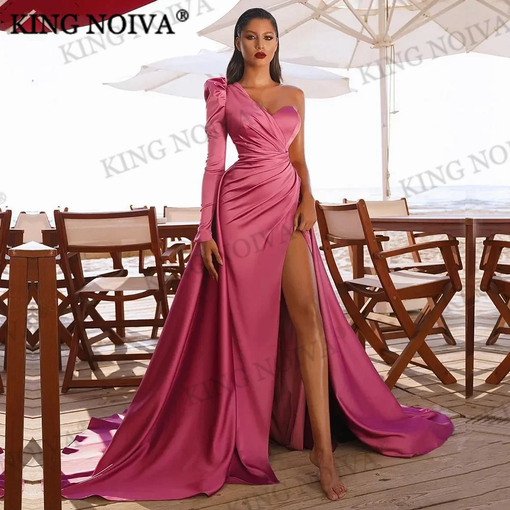 

EVON Sexy One Shoulder Satin Mermaid Evening Dresses 2024 Strapless High Split Floor Length Simple Prom Dresses Robes de soirée