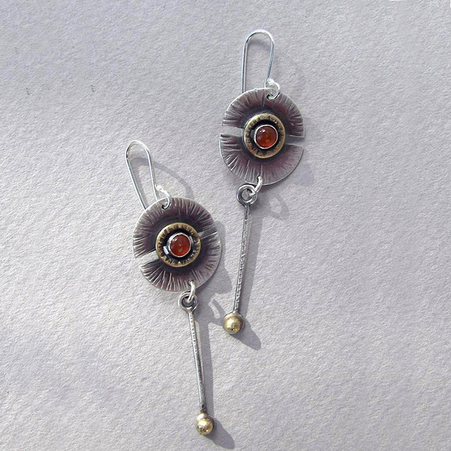 Tribal Spiral Dangle Earrings for Women Metal Geometry Twist Bronze Metal Painting Pattern Ethnic Earrings Gift