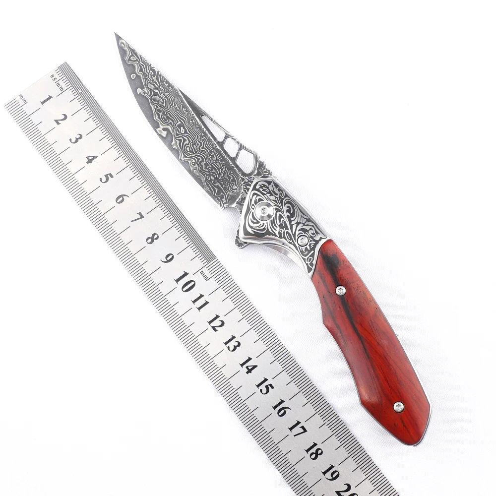 

VG10 Damascus Steel Hiking Camping Knife Self Defense Tactical Utility Knife Fin Folding Knife