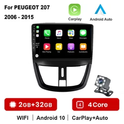 Autoradio multimédia Android 10.1, 2 din, 2 go/32 go, navigation GPS, Carplay, DVD, lecteur multimédia, pour voiture Peugeot 207, 2006   2015 