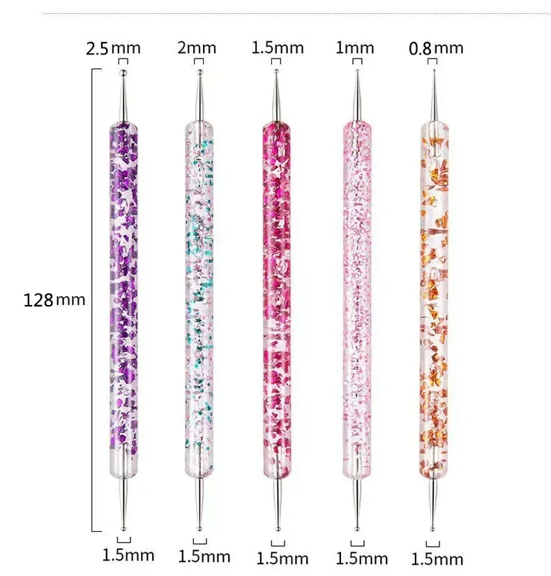 5Pc Rhinestone Design Dual End Acrylic Nail Art Carving Dotting Pen Tip Liner Painting Drawing Brush Gel UV Polish Manicure Tool 4