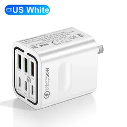 PowerPro 100W Multi - Port Fast Charger with EU/US/UK Plug Options - US Plug White