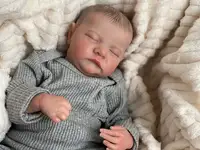 NPK 49CM Levi Newborn Baby Doll Reborn Sleeping Soft Silicone Flexible 3D Skin Tone with Visible Veins Hand Paint Hair Doll 2