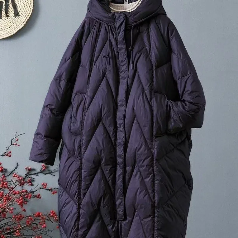 Down Cotton 2025 New Winter Women's Loose and Thick Fitting Hooded Long Over The Knee Cotton Jacket Women Warm Down Cotton Coat