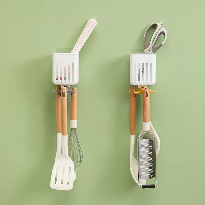 

Wall Mounted Organizer Kitchen Hook 360 Degrees Rotatable Bathroom Tower Spoon Self-adhesive Hanger Storage Rack Wall Hooks