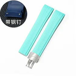 Premium Rubber Watch Strap for Luxury Timepieces - 21mm (Blue - Silver)