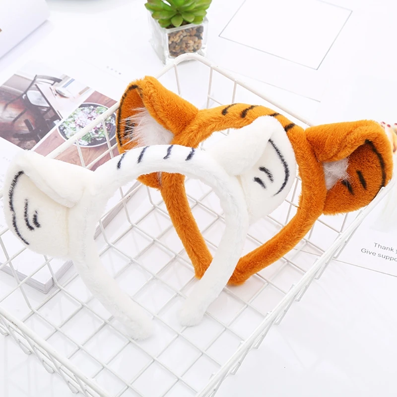 Cartoon Animal Headbands Soft Faux Plush Tiger Ears Hairband Cute Hair Accessories Cosplay Party Creatures Theme Costume