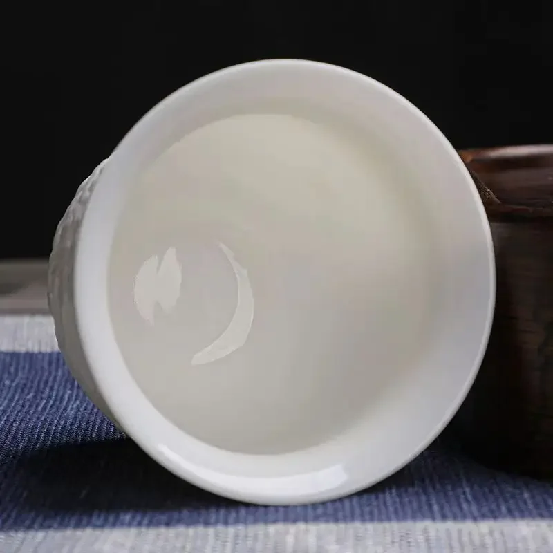Suet Jade Ceramic Heart Sutra Maple Leaf Master Cup Chinese Kung Fu Teacup High-end Houseware White Porcelain Tea Set Single Cup images - 6