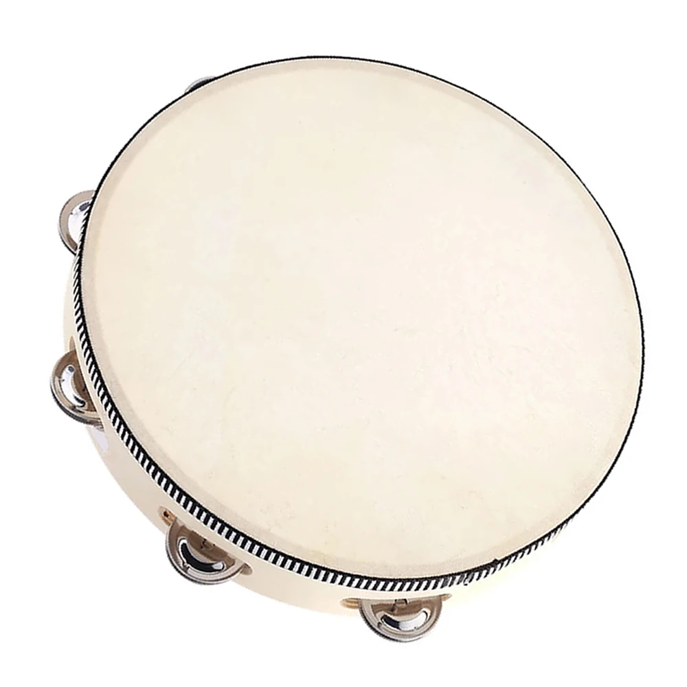 10" Hand Held Tambourine Drum Bell Birch Metal Jingles Percussion Musical Educational Instrument for KTV Party Kids Games