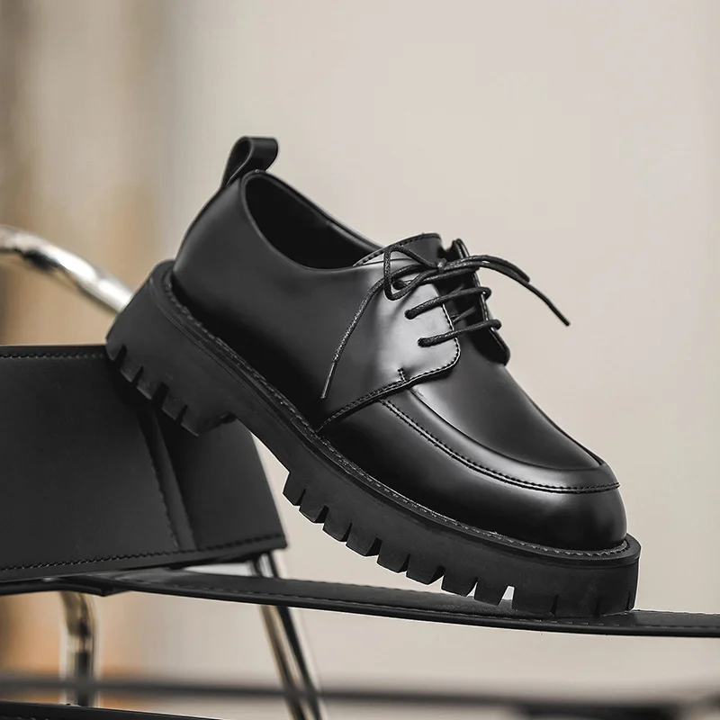 

men's casual business office formal dress shoes black tide lace-up derby shoe original leather platform footwear patos hombre