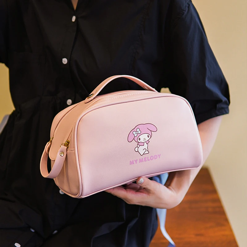 

Kawaii Sanrio Anime Hello Kitty My Melody Kuromi Pu Cosmetic Bag Girl Large Capacity Waterproof Portable Travel Wash Storage Bag