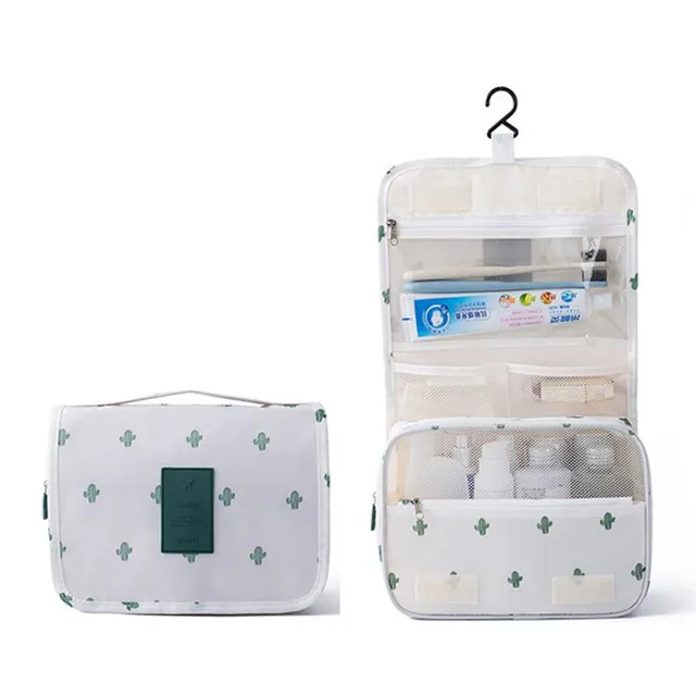 Nylon Hook Up Cosmetic Bag Women Travel Toiletries Storage Bag High Quality Waterproof Makeup Pouch Ladies Make-up Beauty Bag White cactus