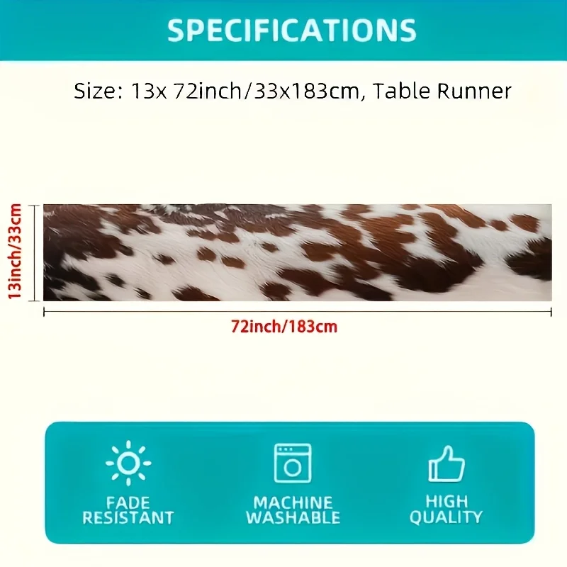 Brown Cowhide Printed Linen Table Runner Dresser Scarf Table Decor Farmhouse Western Style Table Runners Kitchen Home Paty Decor 6