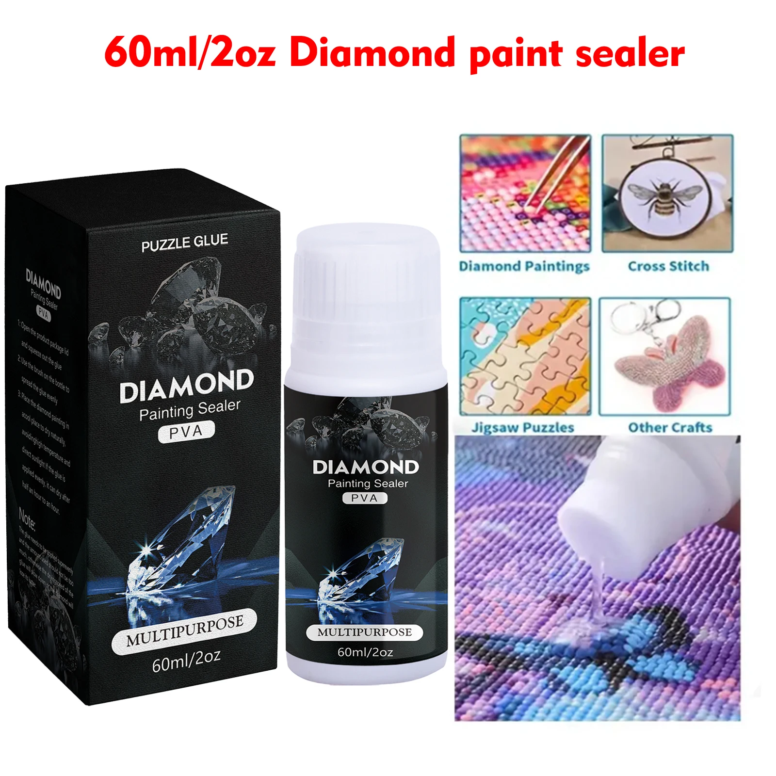 Diamond Painting Sealer 60ML with Sponge Head 5D Diamond Painting Glue and Jigsaw Puzzle Glue for Permanent Hold & Shine Effect