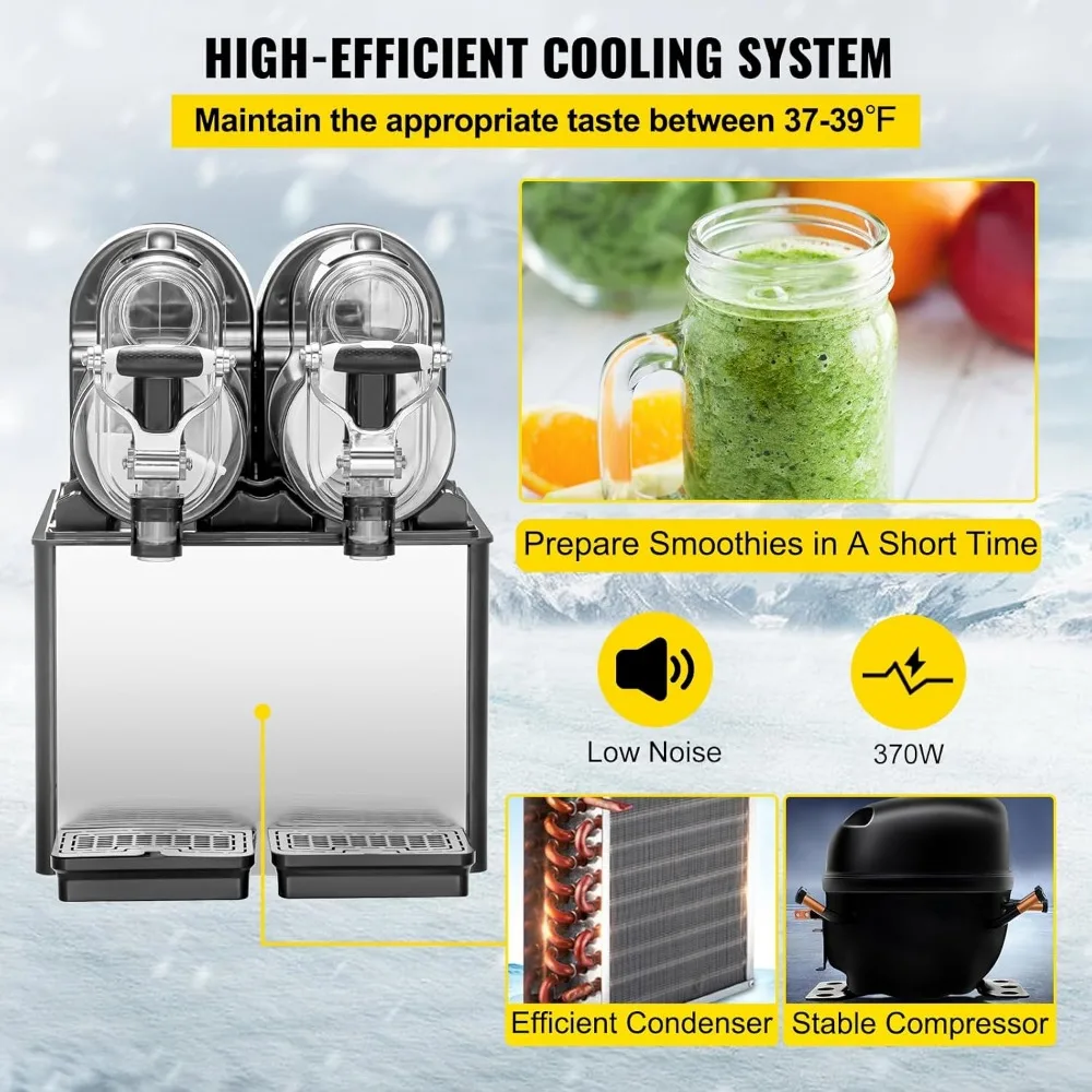 Slushy Machine, 3Lx2Tank Slushie Machine, 370W Frozen Drink Machine with Temperature Preservation, Slushy Maker Machine 5