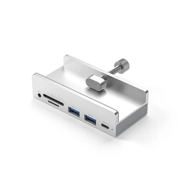 Multi - Function USB - C Hub Docking Station with Desk Mount, 3.5mm AUX, Micro SD Reader, and Fast Charging Capability (Silver)