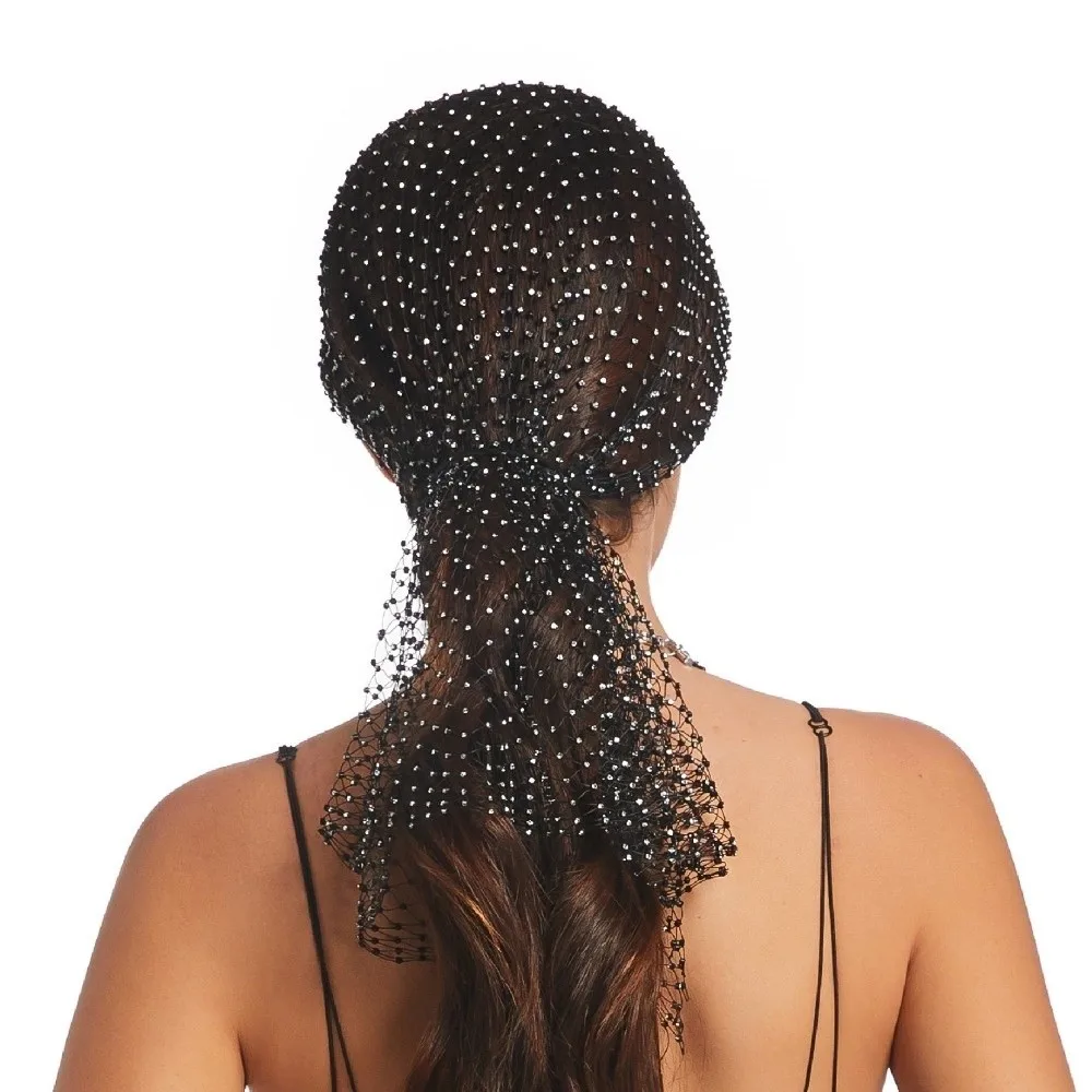 Modischer Elastischer Strass-Hut Netz-Ball Cosplay Strass-Piratenhut Ausgehöhlter Strass-Kopfschmuck für Frauen – Detail 8
