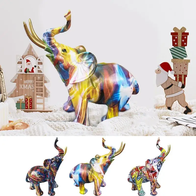 

Graffiti Elephant Statue Decorative Animal Resin Collectible Sculptures Desk Ornament Home Accent Decor For Bookshelf