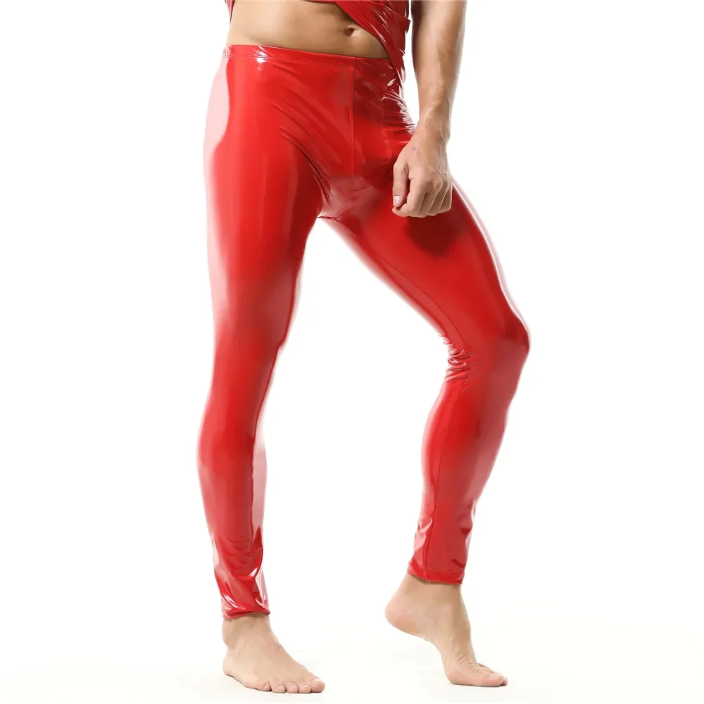 Men's Leggings Patent Leather Tight Pants Slim PVC Skinny Long Trousers Nightclub Dance Stage Male Party Clubwear