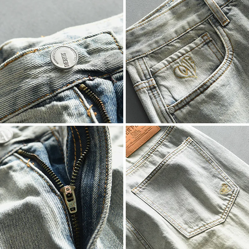 2024 Spring New Casual Vintage Jeans for Men Clothing Casual Soft Cotton Streetwear Washed Men Pants AG7132