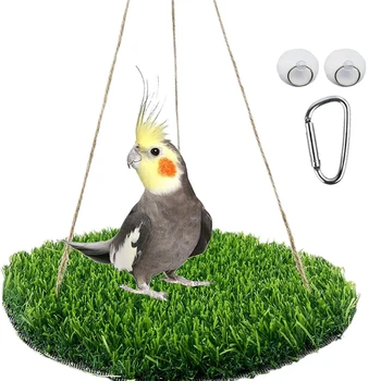 Birds Swing For Parakeets Bird Grass Swing Mat Parrot Cage Hammock with Adjustable Rope Hook Grass Mat Bird Foraging Toys