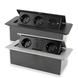 Desktop Socket Table Outlet 2 3 EU  Socket With USB Charging Slow Pop Up Black Silver Aluminum Alloy Cover For Meeting Room