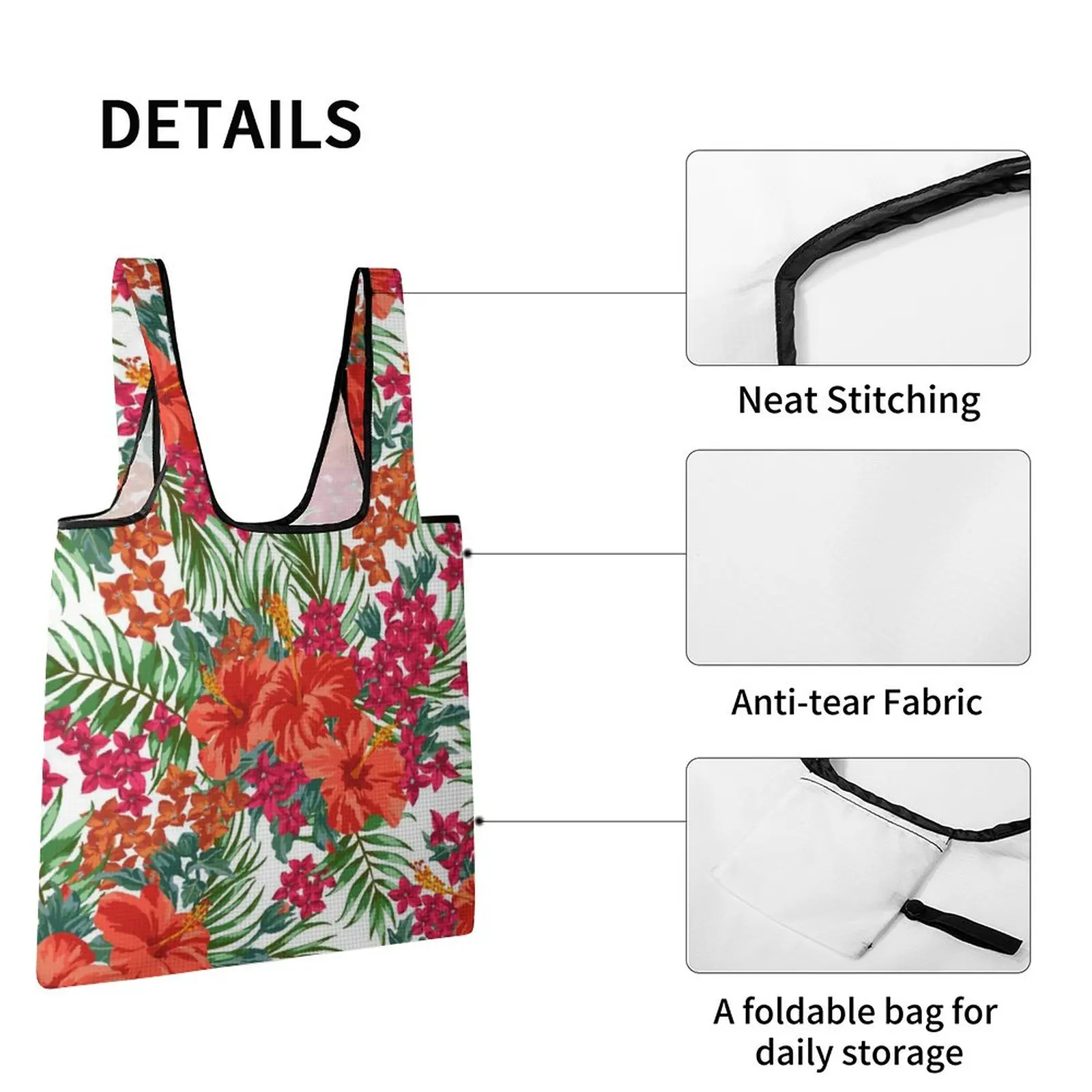 Customized Portable Shopping Bag Plain Cloth Large Capacity Folding Zipperless Tote Grocery Organization Bag Custom Pattern