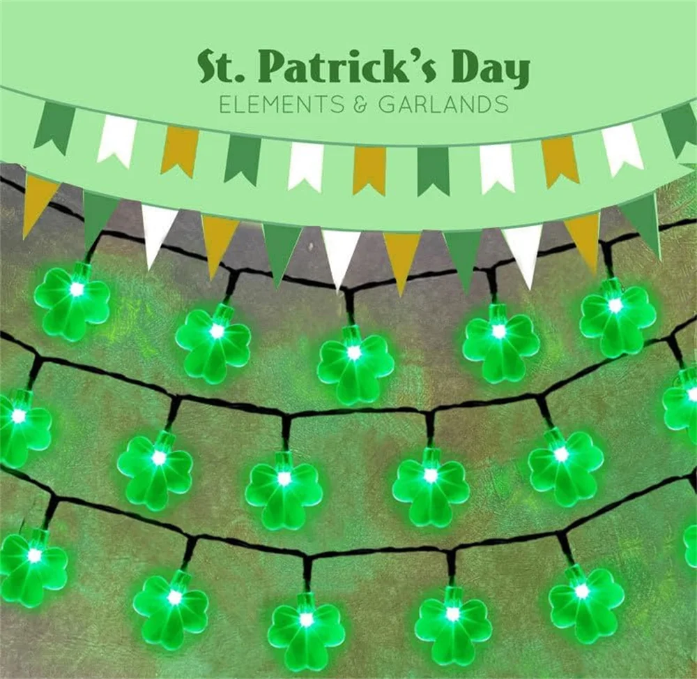 Solar St Patricks Day Decorations Shamrock String Lights Lucky Clover Green Lights Outdoor Waterproof 8 Mode Light 066 3