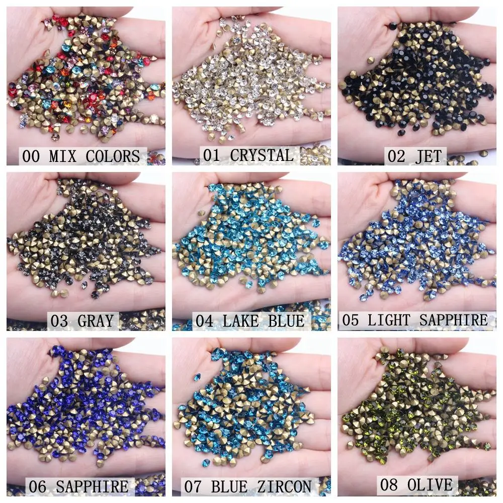 

ss6 1.9-2.0mm 1440pcs PointBack Rhinestones Strass Many Colors Choose For 3D Nail Art DIY Wedding Accessories Decorations