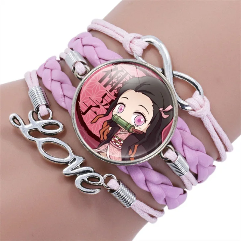 Bracciale Nezuko Demon Slayer In Pelle - Regalo Per Fan, Con Perline Di Legno, Design Anime - Foto 9