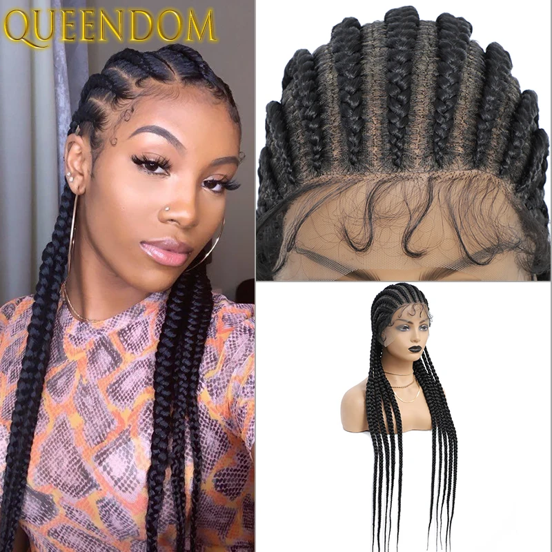 

Synthetic Full Lace Box Braided Wig for Women 36inch Black Lace Front Braids Wig with Jumbo Plait Cornrow Lace Frontal Braid Wig