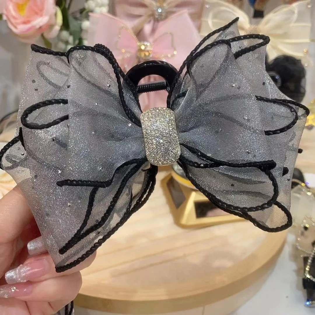 Hair Claw Hair Clips Hair Accessories Fashion Mesh Bow Grab Clip Women Extra Large Bow Hair Claw Clips Barrette Girl Ponytail Shark Hairclip Hair Accessories Headwear