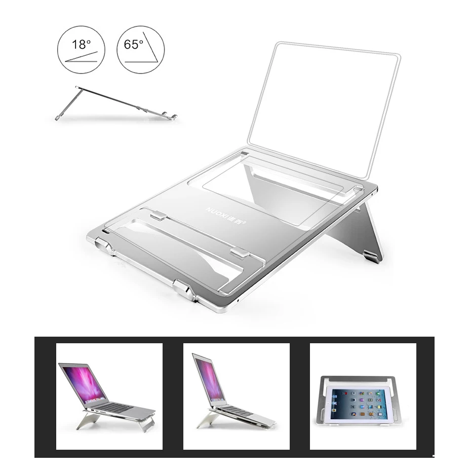 Nuoxi Notebook Laptop Stand Portable Adjustable Aluminum Desktop Ventilated Cooling Holder Folding Ultra For Macbook images - 6