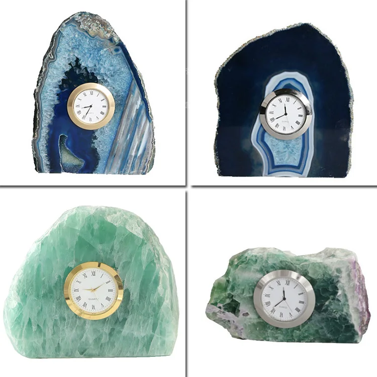 

Living room natural blue agate stone clock ornaments modern hotel villa club home daily necessities