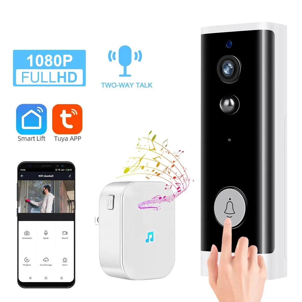 

Дверной Видеозвонок Tuya, Wi-Fi, 1080P HD, с аккумулятором