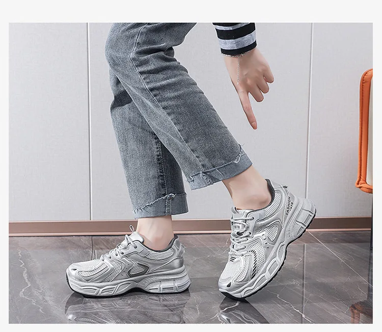 Women's Casual Platform Sneakers, Breathable Mesh Upper, Thick Sole, Korean Style_voghion.com