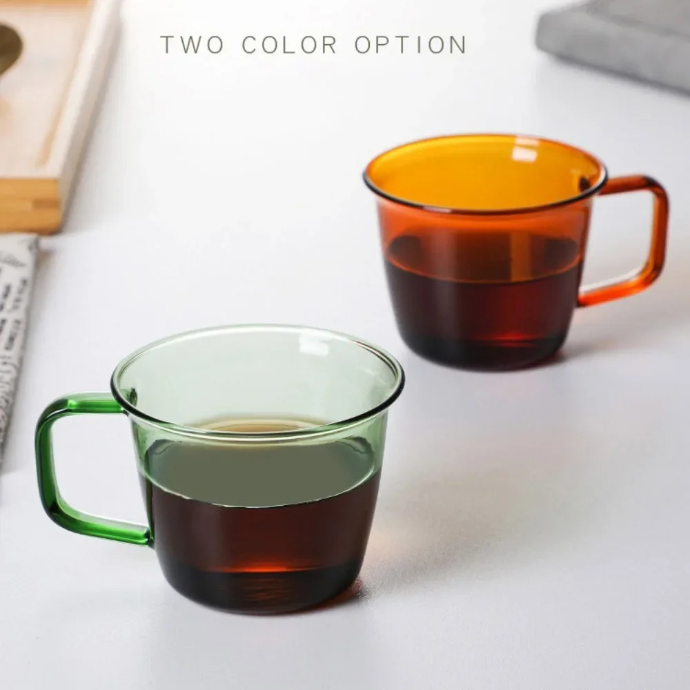 Colored Glass Coffee Cup 250ml High Borosilicate Amber Green Tea Cup Colored Glass Water with Handle Cold and Heat Resistant