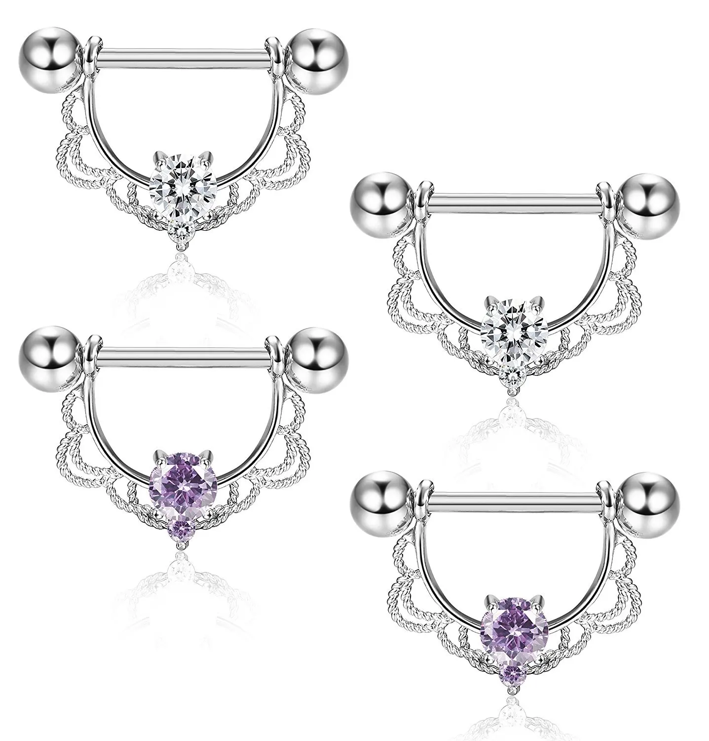 

1Pair New Clear Purple Zircon Nipple Rings Cover Piercing Body Jewelry Nipple Bar Ring Barbell Nipple Pircing Sexy Women