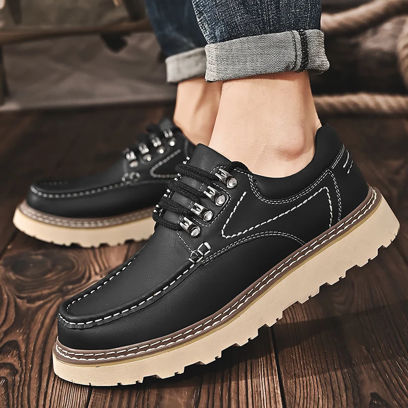 Brand's New Men's Fashionable Lace Up Thick Soled Wear-resistant Workwear Shoe Outdoor Comfortable Anti Slip Casual Sports Shoes 4