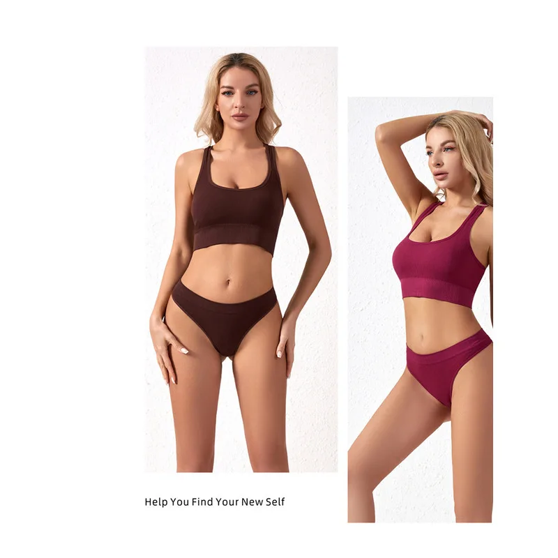 Large Size Women Running Bra Set Chest Gathering Lingerie Fixed Shoulder Straps Exercise Yoga Fitness Triangle Pants Set