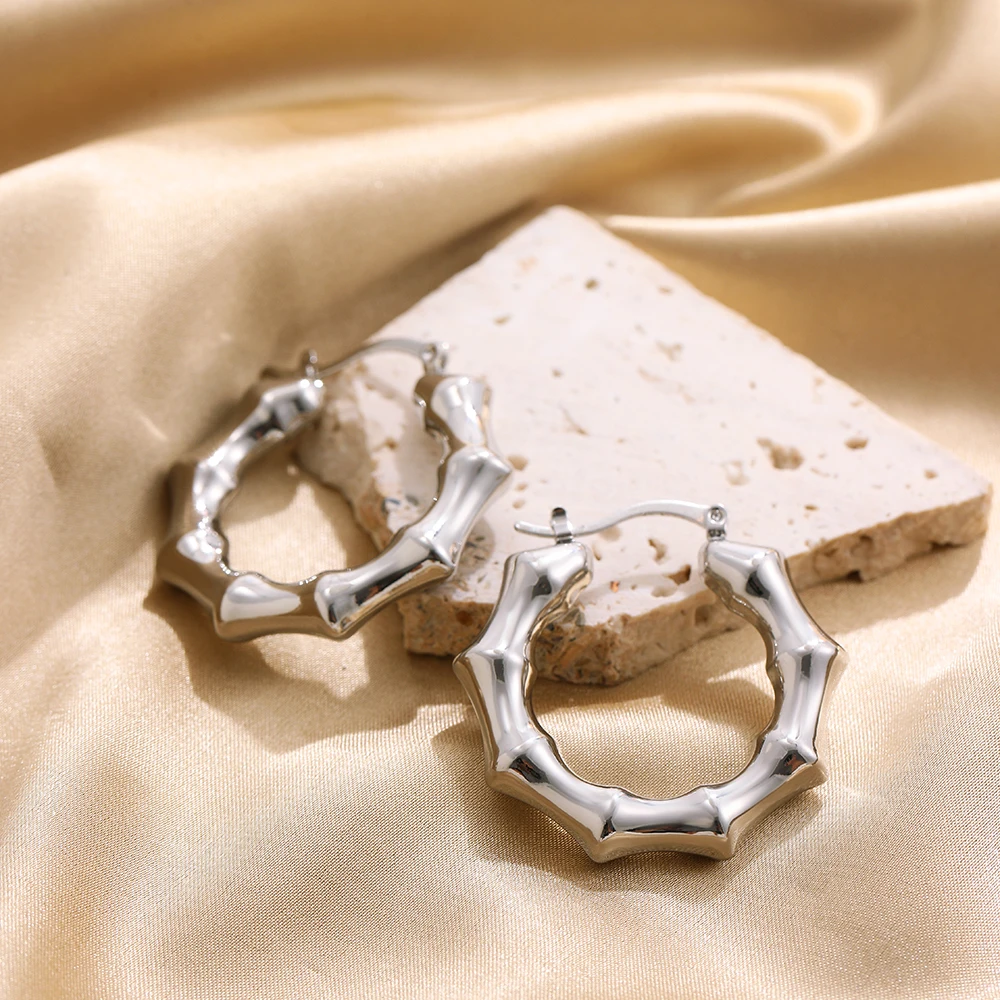 Grandi Orecchini A Cerchio In Bambù Per Donne Anni '80 E '90 Abiti - Foto 7