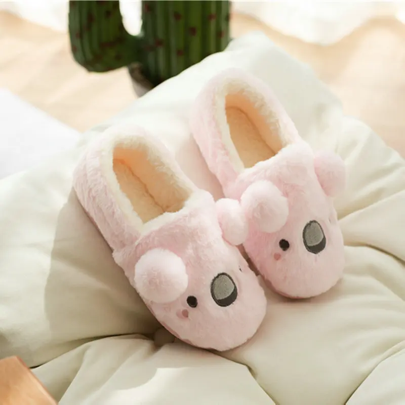 Autumn Winter Cartoon Cotton Slippers Women's Cute Koala Bag Heel Thick-Soled Home Shoes Non-Slip Indoor Plush Female slippers