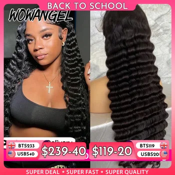 WOWANGEL Parrucche per capelli umani a onda profonda Pre pizzicate 13x6 HD Parrucche frontali complete in pizzo Pre candeggiate per le donne Parrucche ricci per capelli umani al 100%