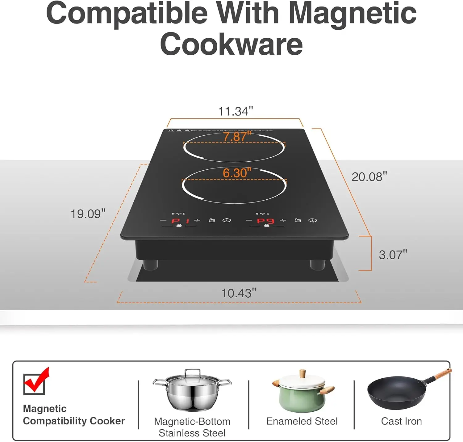 Double Induction Cooktop,110V 2 Burner Induction Cooktop,2300W Electric Stove Top with Independent Control, Ultrathin Body