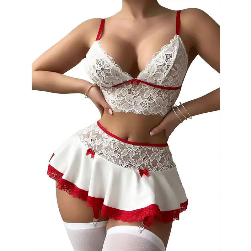 Women's Short Slim Fit Mini Sexy Half Skirt Casual Lace Patchwork Ultra A-line Skirt Party Mini Ruffle Skirt 3