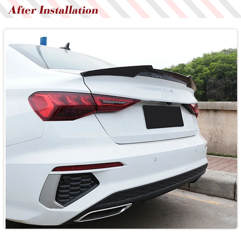 Фото Автомобильный спойлер для заднего багажника из углеродного волокна для Audi A3 S3 RS3 2021-2024 седан, Автомобильный задний спойлер для багажника, спойлер для заднего крыла HighKick №2