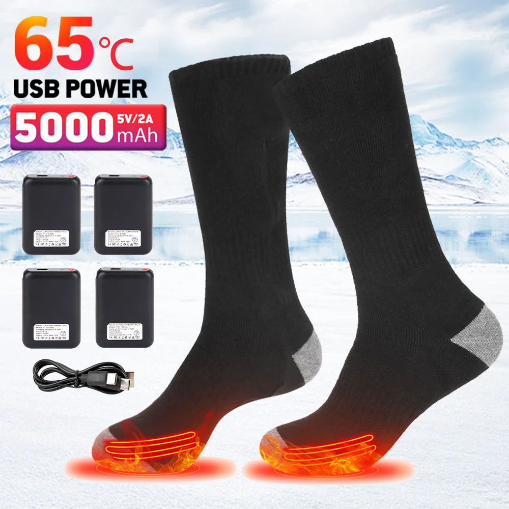 Calcetines Térmicos Recargables USB Para Hombre Y Mujer - Calentamiento Rápido En Invierno, Ideales Para Senderismo, Caza Y Esquí