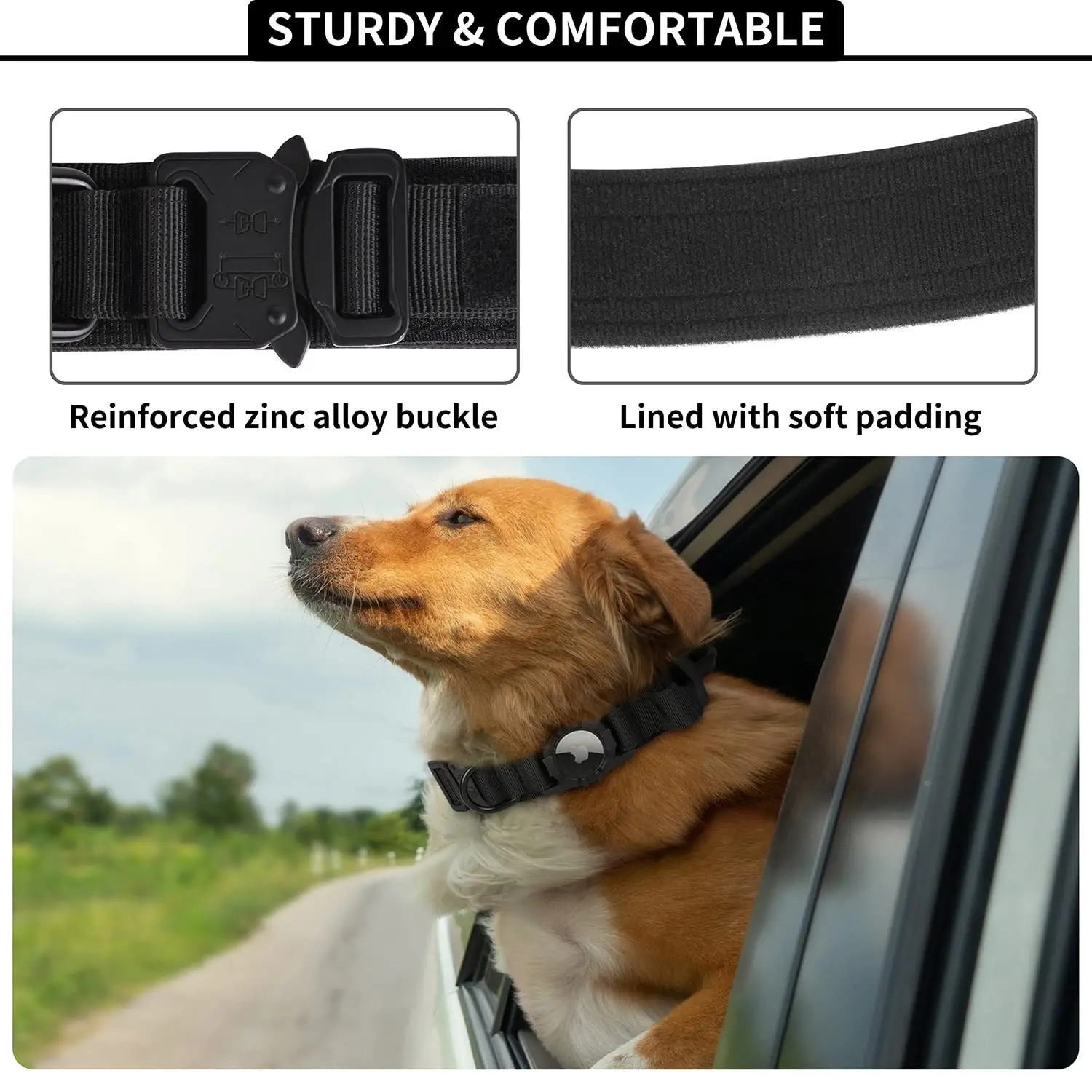AirTag Tactical Dog Collar with AirTag Holder and Handle Military Dog Metal Buckle Adjustable GPS Collar for Medium Large Dogs Dog Collar Pet Collar