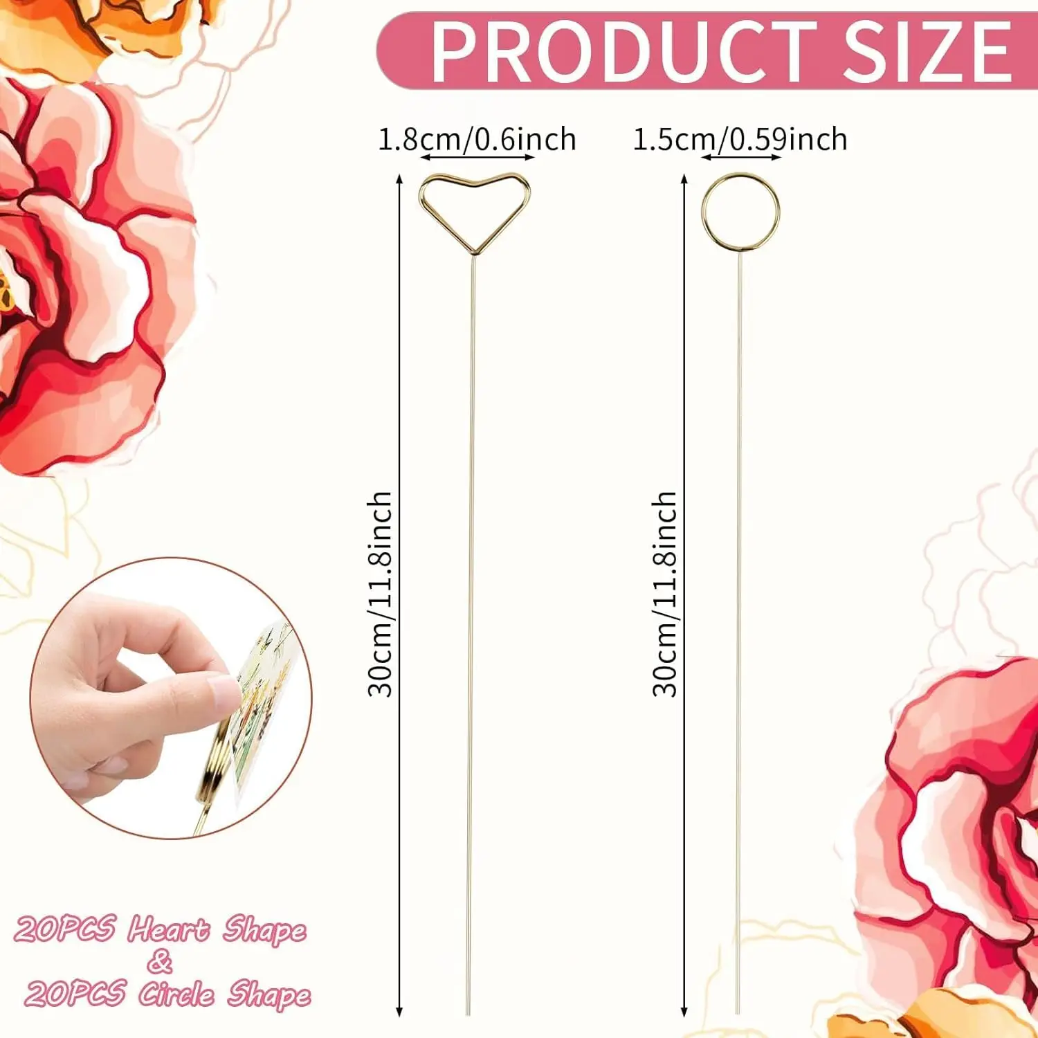 Place Card Holders 20/40Pcs Floral Card Holder Picks Metal Wire Picture Holders Photo Stick Clip for Wedding Party